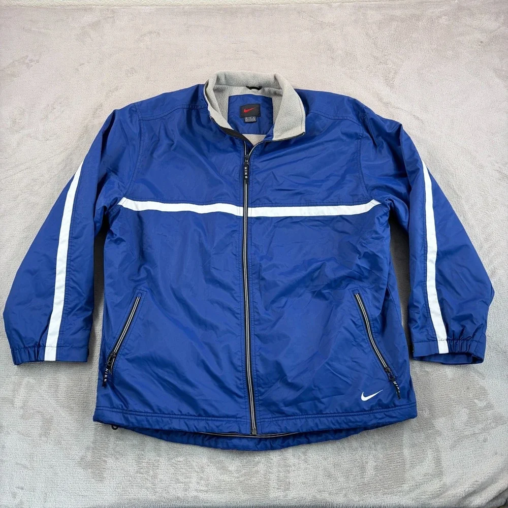 Vintage Nike Jacket Mens XL Blue Full‎ Zip Fleece Lined 90s Swoosh Logo